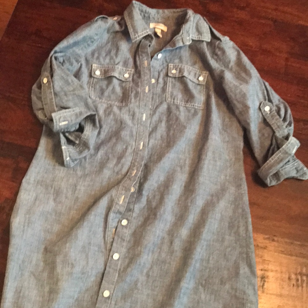 Lands End Canvas Denim Dress Button Down